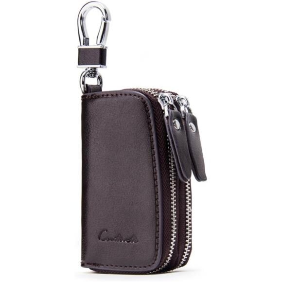 Other - Car Key Case Leather Double Zipper Key Holder with 4 Keyrings Keys
